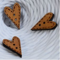 Пуговица деревянная, сердечко 3, цвет дуб